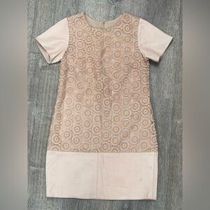 HUNTER BELL Pink Lace and Leather Short Sleeve Dress